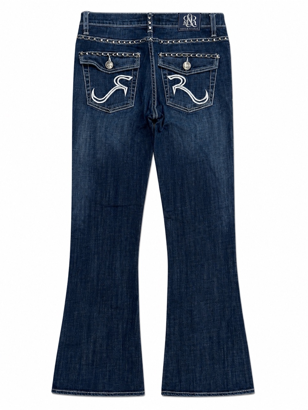 Rock & Republic Kasandra Rivets Embellished Bootcut Women's Blue Jeans Size 8M